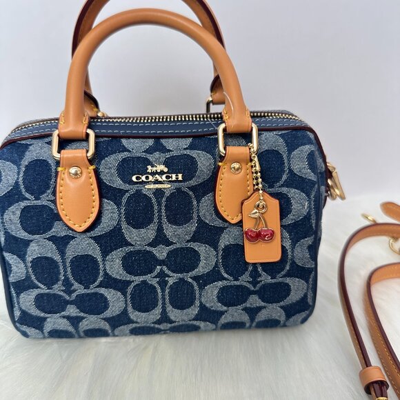 Coach Denim Monogram Mini Boston Bag, Shoulder, Crossbody, or Handbag - Picture 3 of 10